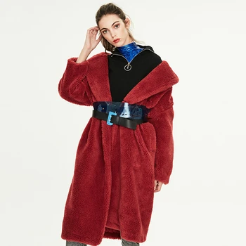 Zimska moda ženska nova tanka jakna s плюшевым medo, plus dugog zrna ovčji стриженный krzno, toplo profil, ženski jedan gumb